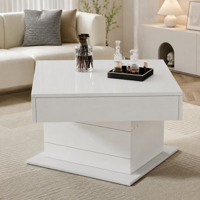 360° Rotating Coffee Table with Lift Top and Drawer Storage