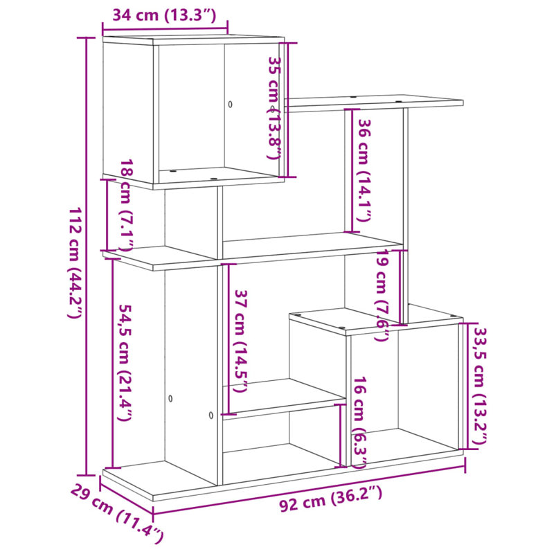 Seonna 112cm H x 92cm W Bookcase, Concrete Grey