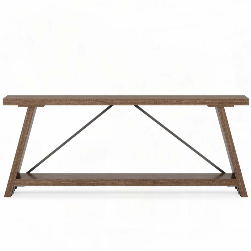 Farmhouse Console Table with 2-Tier Open Storage, Natural Light Brown