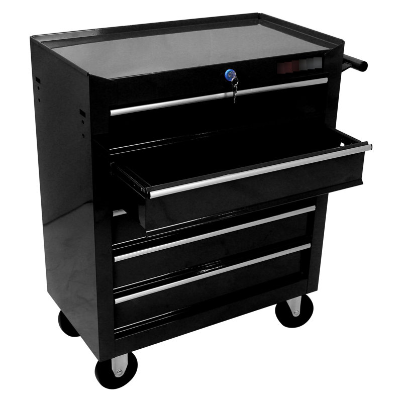 Rangement pour outils à 5 tiroirs avec serrure et 4 roues mobiles, Noir