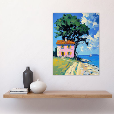 Village Cottage Coastal Greece Landscape Wall Art Print
