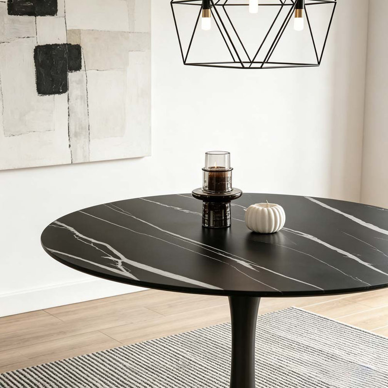 Modern Round Dining Table, Black, 29.1'' H X 31.5'' W X 23.6'' D