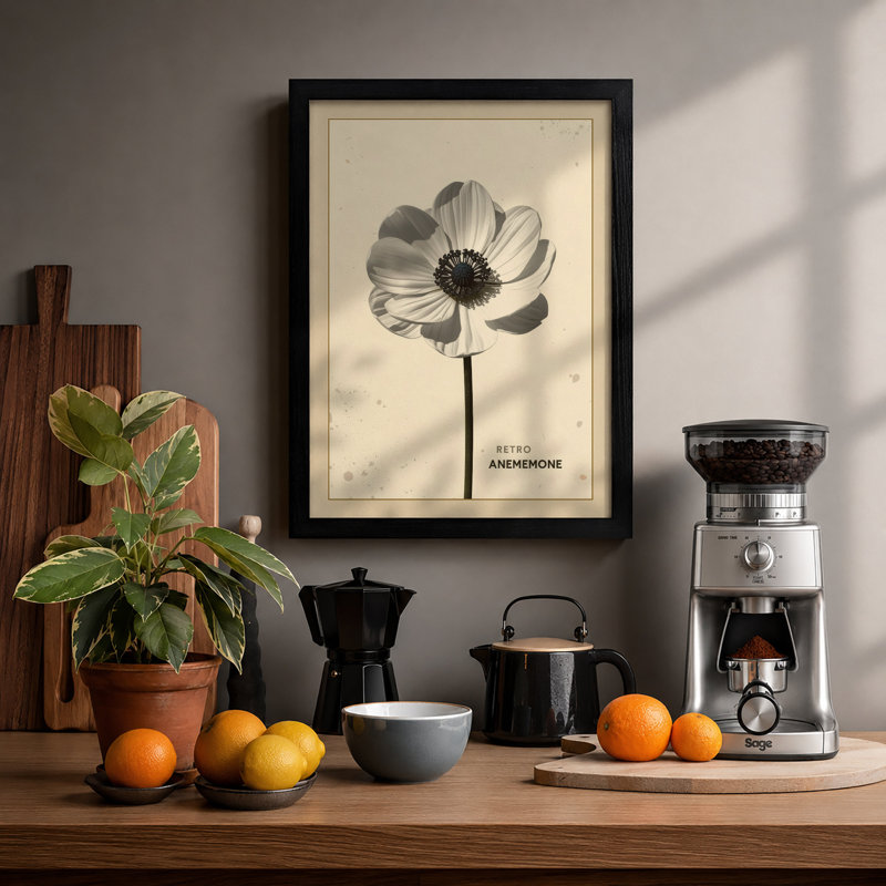 Anemone Study Botanical - Framed Print, A1 - 84.1 x 59.4 cm, Black