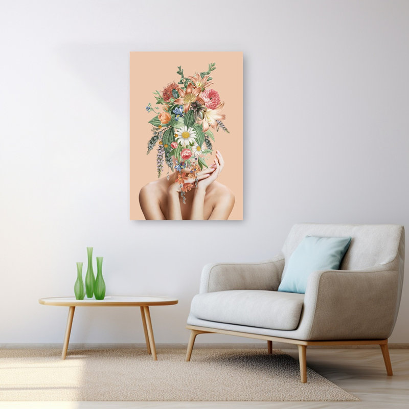 Floral Woman Portrait Delicate Dreamy Elegant Flower Nature Wall Art Print 1 Piece Wrapped Canvas Wall Art