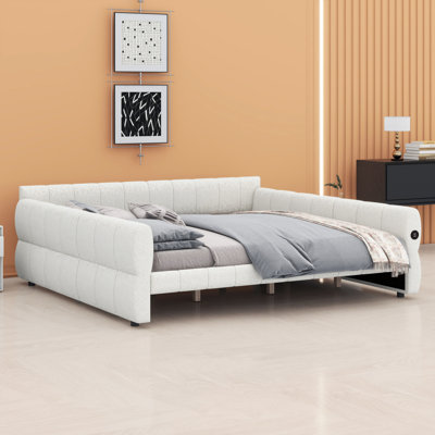 Stylish Upholstered Platform Bed Frame with Integrated USB Charging Station