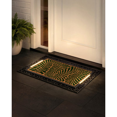 Tapis d'entrée Barnsdale avec lumières DEL activées par pression, antidérapant, toutes saisons, extérieur, 45,7 x 76,2 cm, insert en fibre de coco, sans fil, 3 piles AA, arrêt automatique, 96,5 x 67,3 cm