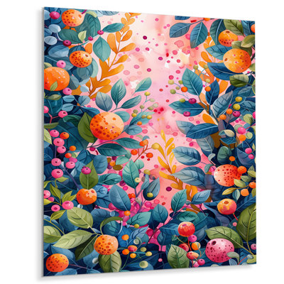 Vert, orange, fruits tropicaux, jardin, art mural, salon