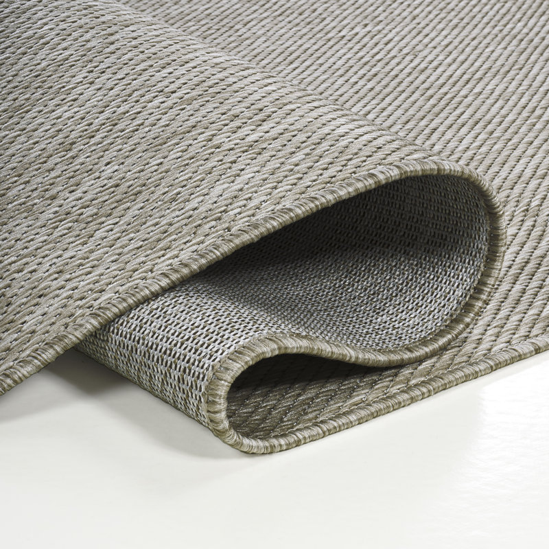 Longe Modern Minimalist Radius Corner Solid Beige Indoor/Outdoor Rug, Novelty 8'8" x 12'
