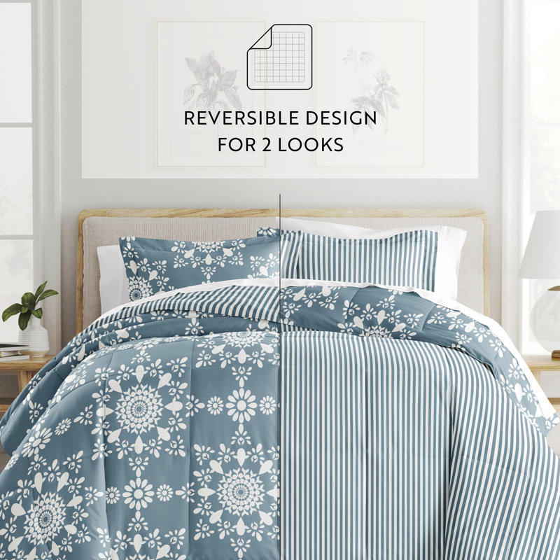 Light Blue Reversible Down Alternative Comforter Set, Full