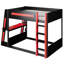 Lit superposé double en bois avec bureau, deux tablettes de rangement, charge USB et lumière DEL, noir et rouge-668938391-668938377