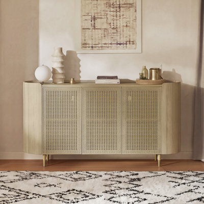 Mavis 63'' Modern Cane Adjustable Storage Shelves Sideboard With Solid Wood Legs