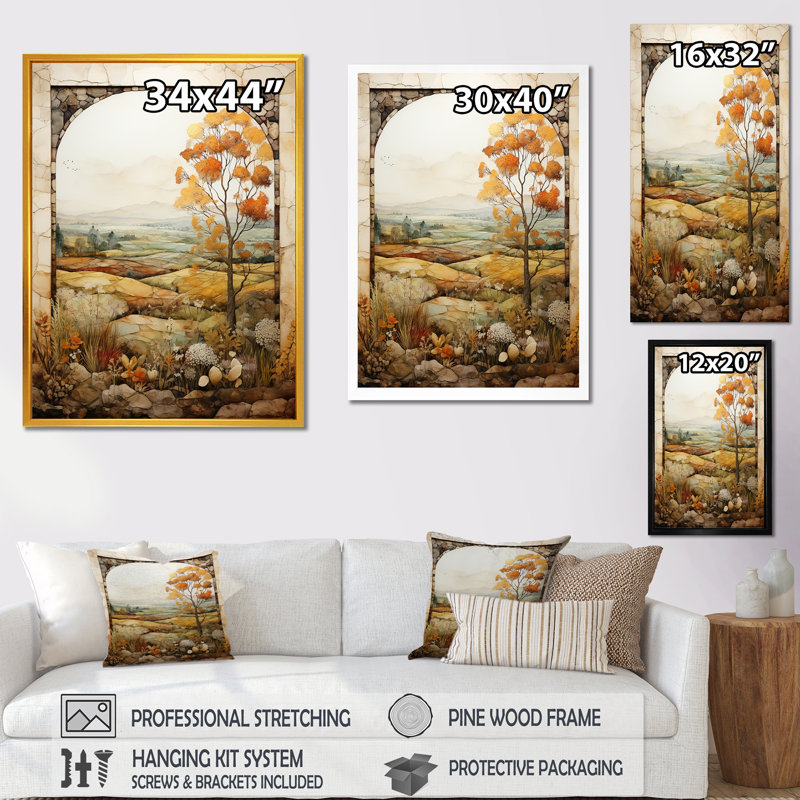«Green and Yellow Summer Meadow Windows View I - Meadow», art mural, Cadre flottant doré, H 40 po x l 30 po