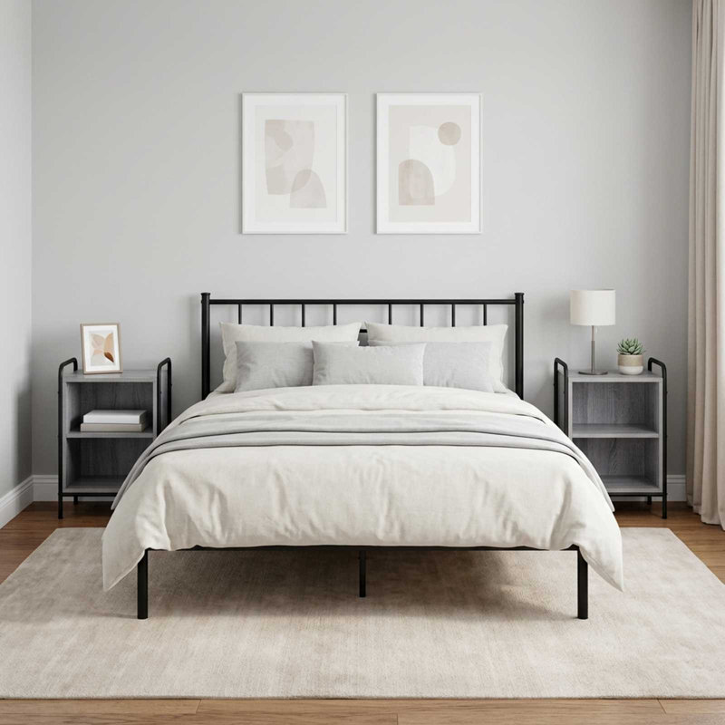 40 cm W Galvanised Steel Bedside Table, Grey Sonoma