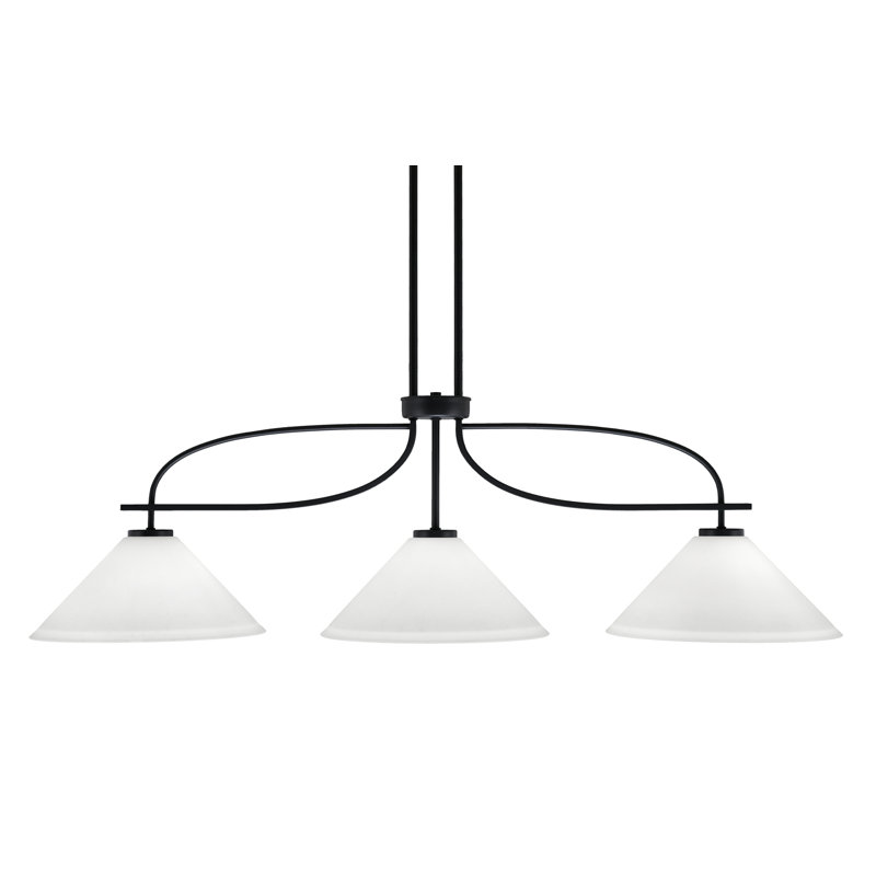 Luminaire pour îlot 3 lumières Cavella au fini noir mat avec verre de 12 po, Blanc