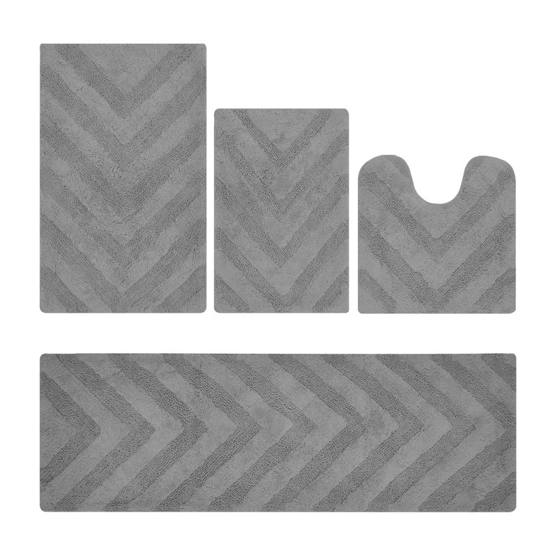 Hugo Premium 100% Cotton 2370 GSM 4-Piece Tufted Bath Rug Set with Non-Slip Spray Latex Backing, OEKO-TEX® Certified, Super Absorbent & Machine Washable, Gray