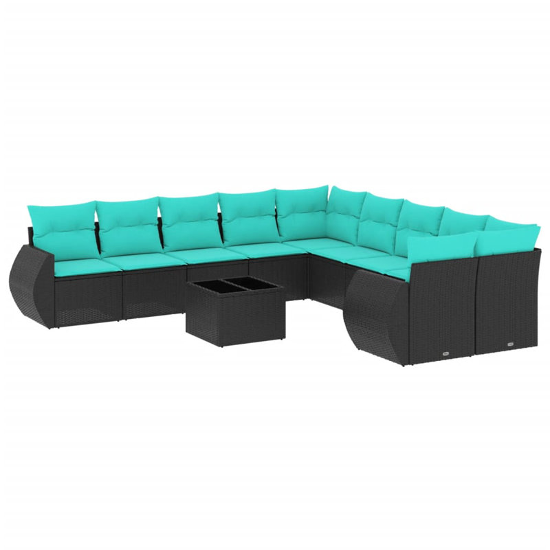  Ensemble de canapé de patio 11 pièces avec coussins en rotin de polyester noir