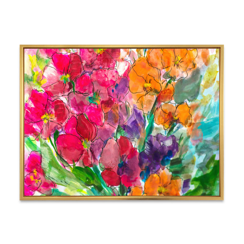 «Bright Vibrant Blossoming Spring Flowers», reproduction sur toile flottante, H 8 po x l 12 po x P 1 po, Cadre flottant doré
