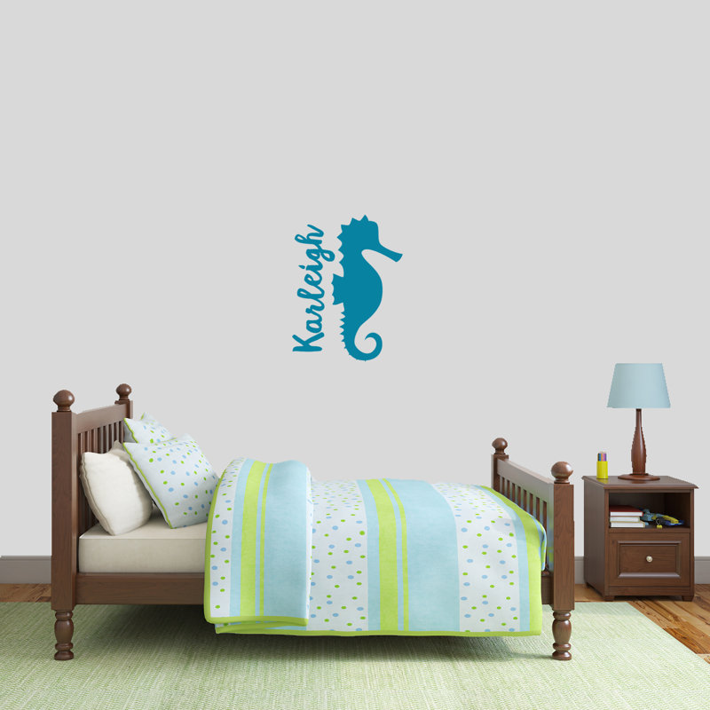 Décalcomanie murale personnalisée hippocampe name, Bleu sarcelle, Oui