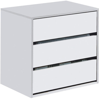 Chest Of Drawers Newport with 3 Drawers, Low Chest  For Inside Wardrobe, Modern Weekly, 60X44H57 Cm, White