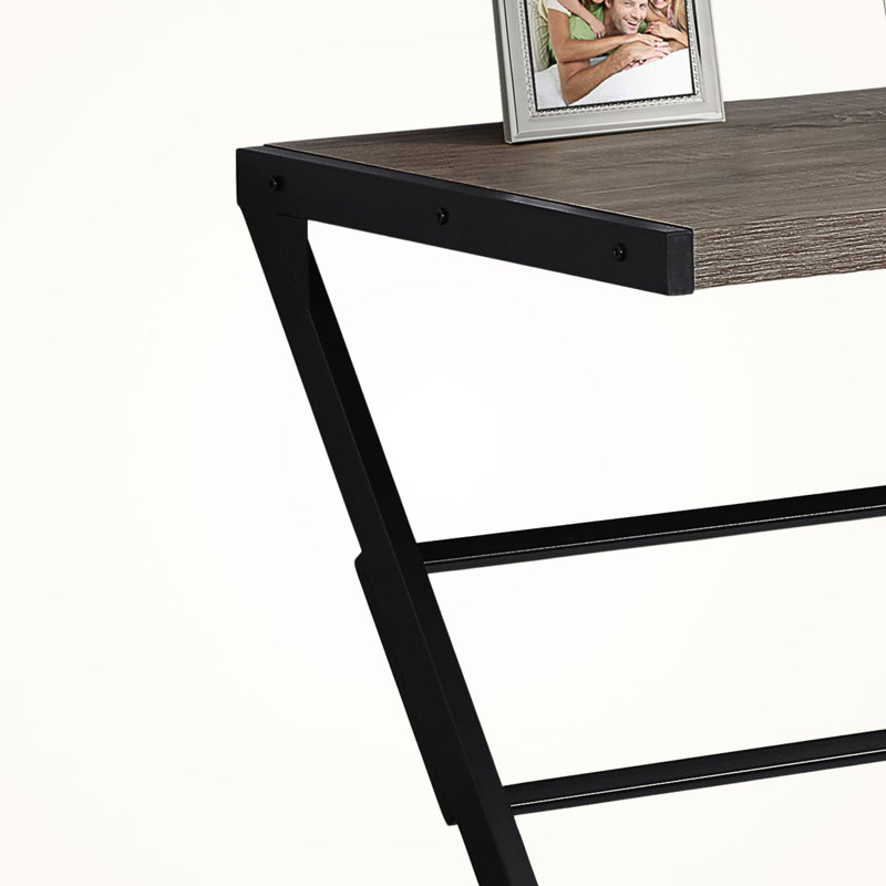 Dark Modern Z-Shaped Metal Legs Computer Desk with Brown Finish, 29.79" H X 47.81" W X 21.85" D, Black/Brown