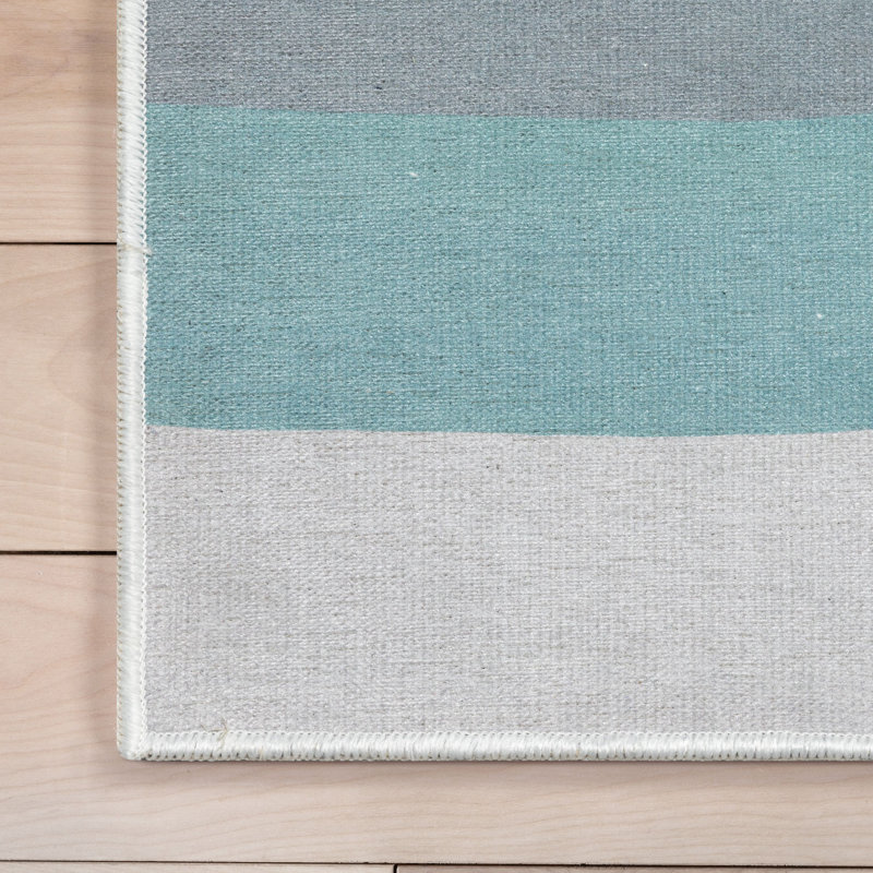 Tapis arc-en-ciel moderne Asusena, Gris te bleu, Rectangle 3 pi 3 po x 5 pi