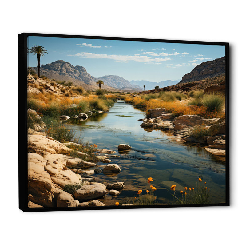 Désert oasis III sur toile, H 34 po x l 44 po x P 1,5 po, Cadre flottant noir