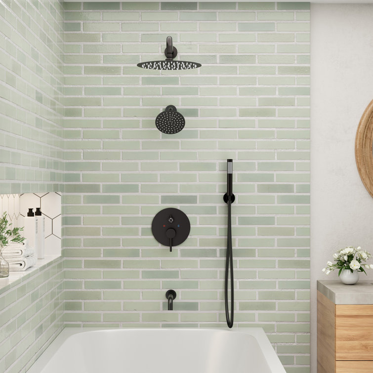 PureEssence 4-Function Dual Round Heads Pressure-Balanced Shower System with Bathtub Spout