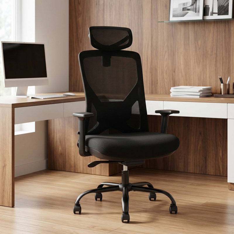 Ergonomic Mesh Office Chair With Self-adaptive Recline, High Back Executive Chair with Dynamic Lumbar Support & Adjustable Headrest