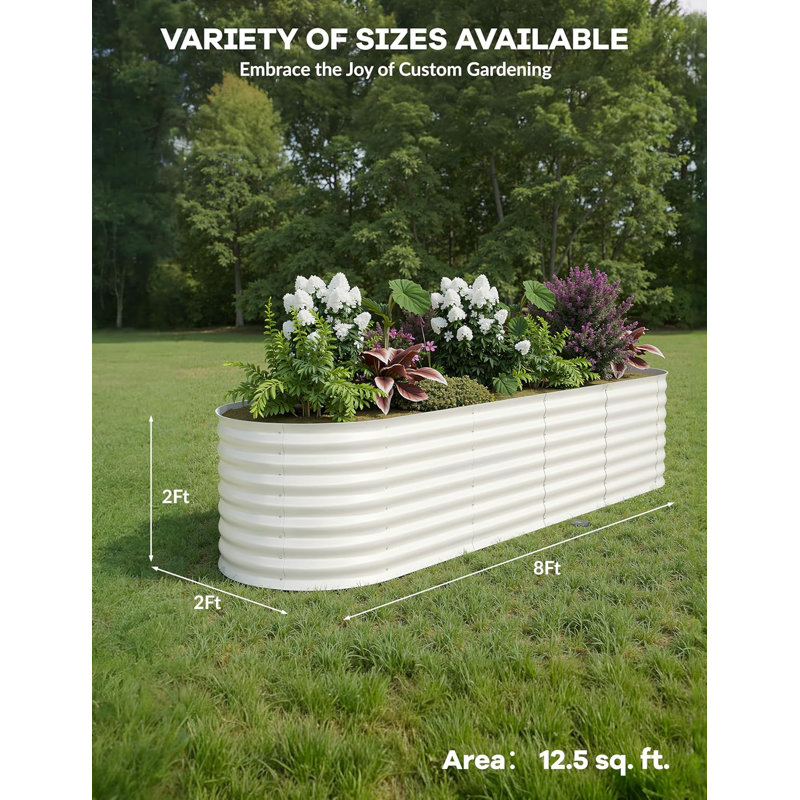 2 Pcs Raised Garden Beds Outdoor Galvanized Steel Planter Box for Vegetables Flowers - Beige 8x2x2 FT, 8x2x2 FT, Beige