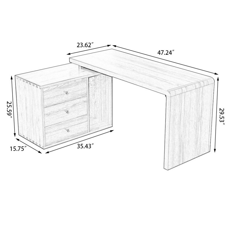 Bureaux en bois massif en L noyer, H 29,53 po x l 78,74 po x P 29,53 po