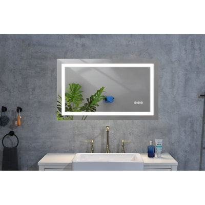 LED Bathroom Mirror With Front And Backlight, Large Dimmable Wall Mirrors With Anti-Fog, Shatter-Proof, Memory, 3 Colours, LED Vanity Mirror