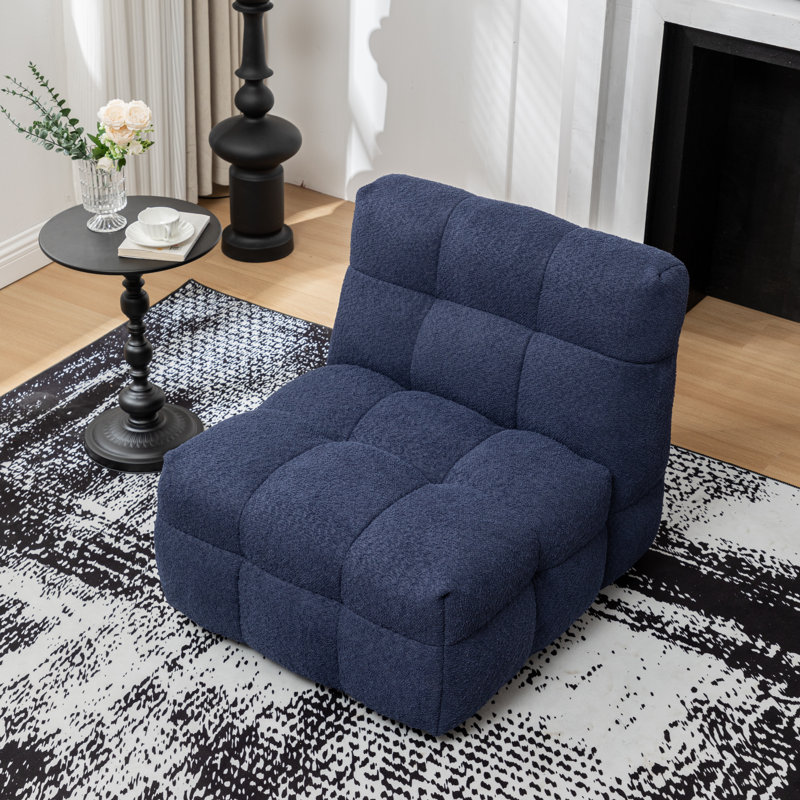 Avdul 28.5 Wide Armless Tufted Swivel Chair, Blue