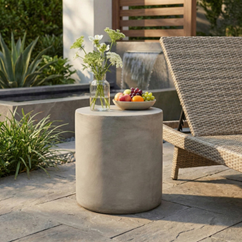 Table d'appoint d'extérieur moderne en béton léger et moderne, sans table de bout décorative pour patio