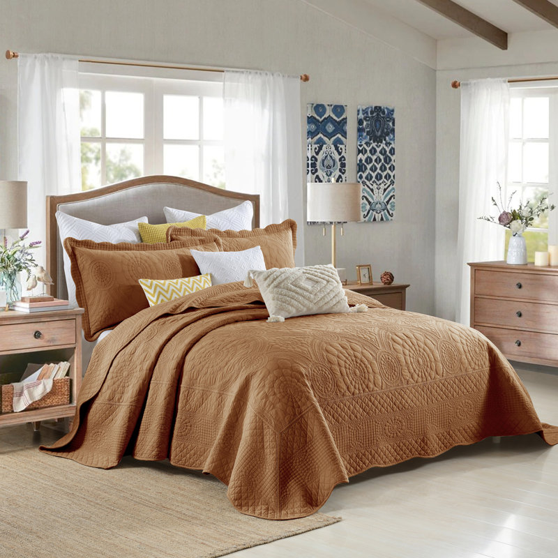 Dusty Orange Cotton Queen Quilt Set with Pillow Shams
