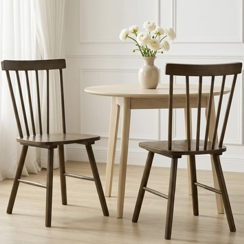 Phaong 17" Wide Mid-Century Modern Windsor Back Wood Modern Dining Chairs, Brown