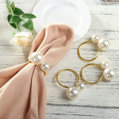 Set of 12 Pearl Napkin Rings, Gold Napkin Ring Holders
