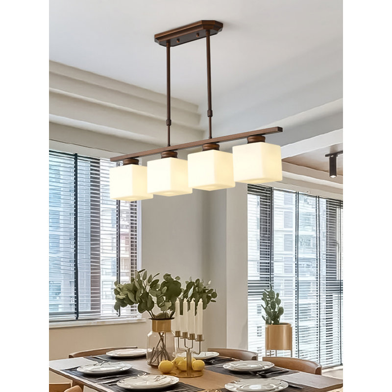 Pied de lampe en fer de style américain avec abat-jour en verre, H 4,72 po x l 31,5 po x P 4,72 po, Quatre lumières