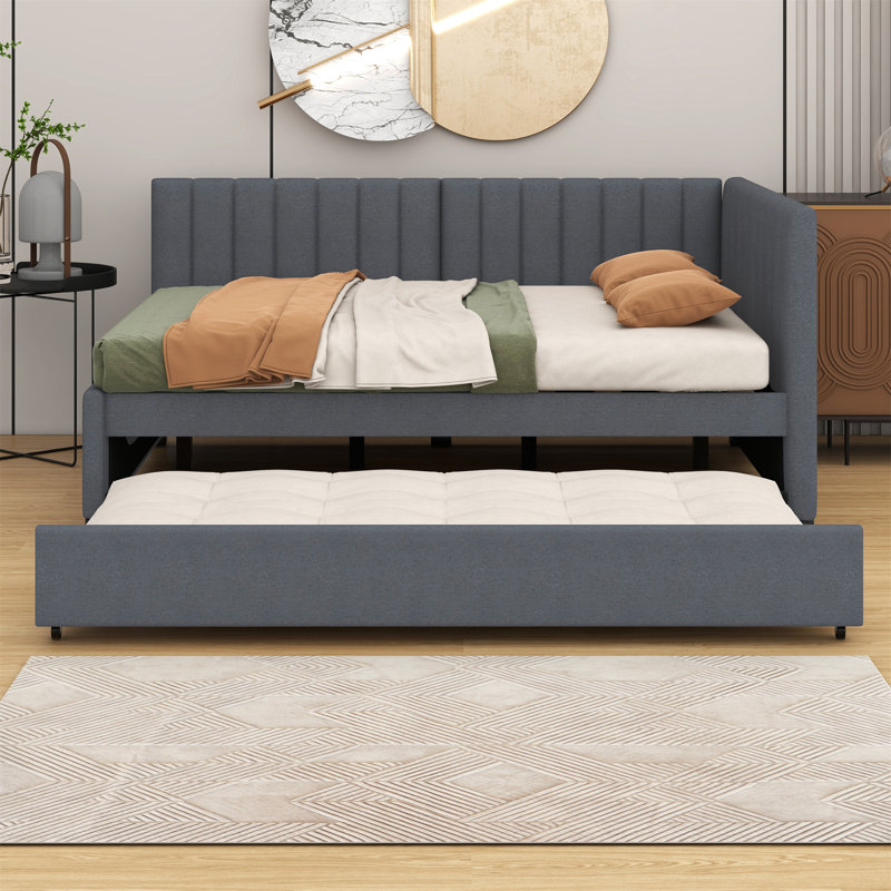 Upholstered Daybed With Trundle, Gray