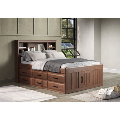 Solid Wood Full Bookcase Bed With 12 Drawers