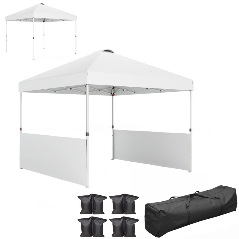 Tente d'auvent 10 x 10 pi avec 2 demi-parois latérales et sac de transport à roulettes, blanc, Blanc