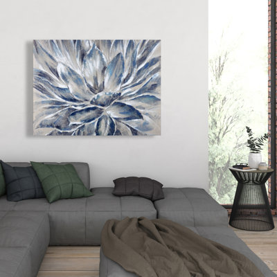 Blue and Grey Flower Canvas | Floral Home Decor Art