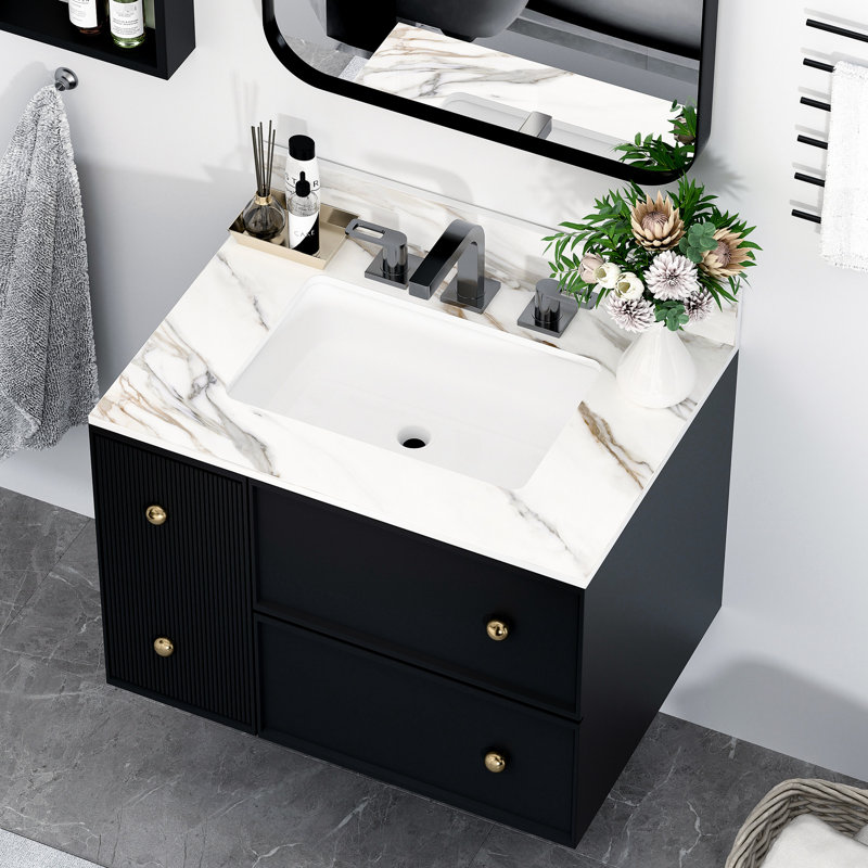 Dessus de meuble-lavabo 31 po - Lavabo blanc et dosseret rectangulaire haut 4 po