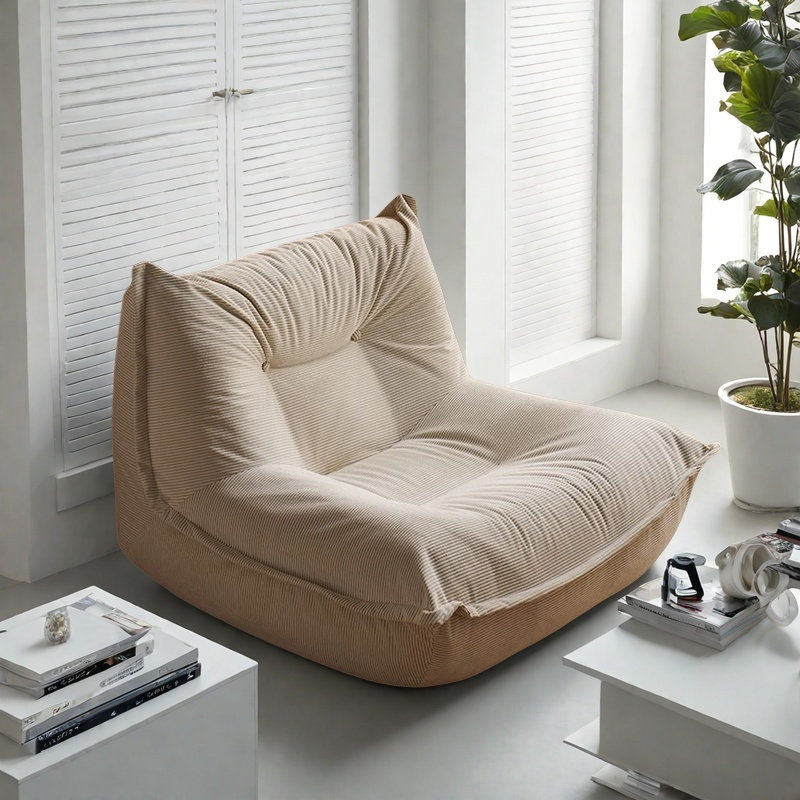 Retro Lazy Bean Bag Sofa, White Polyester