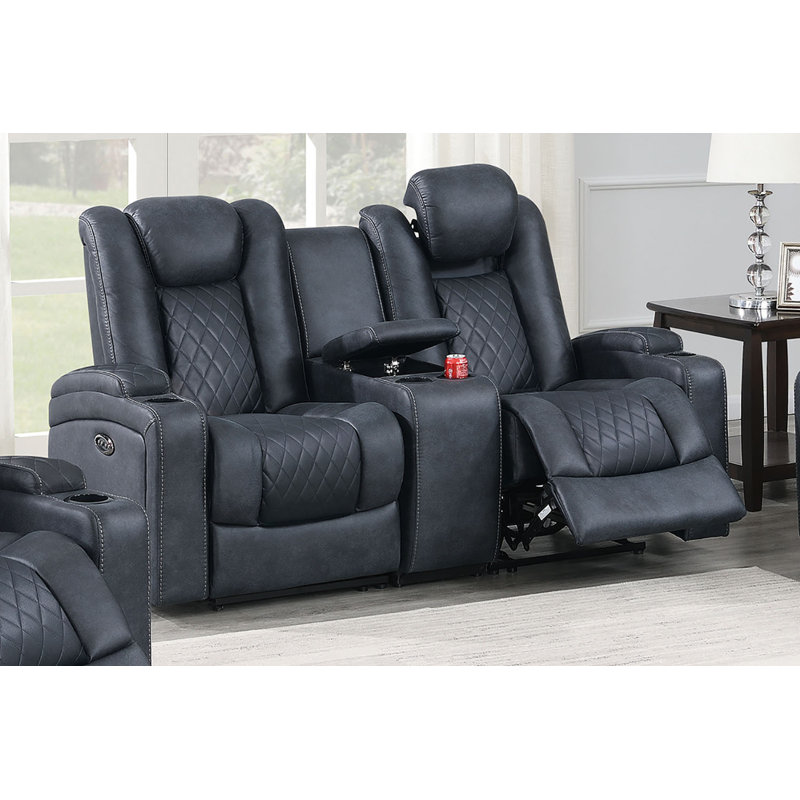 LurLine 71'' Faux Leather Reclining Sofa, Navy Blue Faux leather
