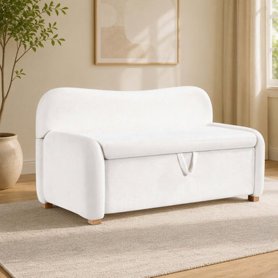 Banc ottoman de 140 cm en imitation peau de mouton, dossier blanc, avec rangement, siège de bout de lit pour chambre à coucher