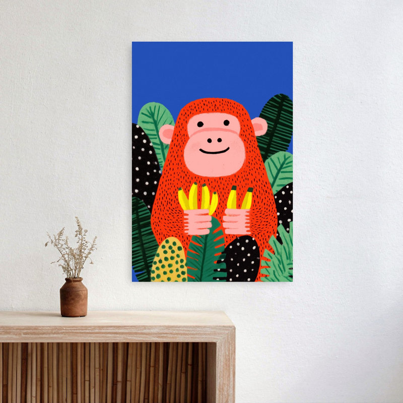 «Banana Buddy», impression abstraite de nature singe, art mural, H 24 po x l 16 po