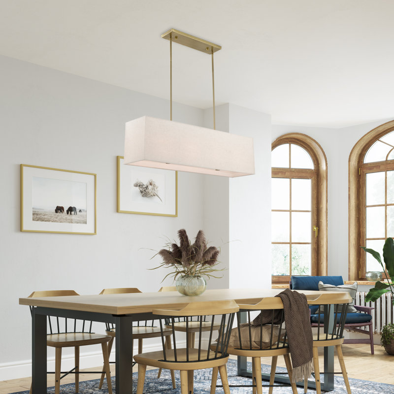 Ashauna 4-Light Dimmable Rectangular Chandelier, Antique Brass