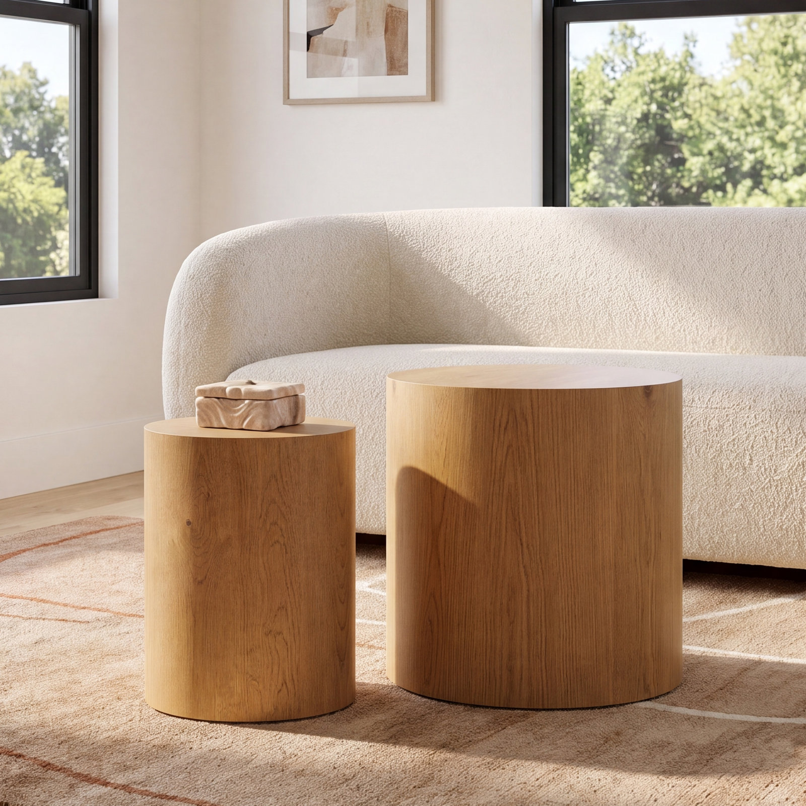 2-Piece Wooden Nesting Table Set, Oak Wood