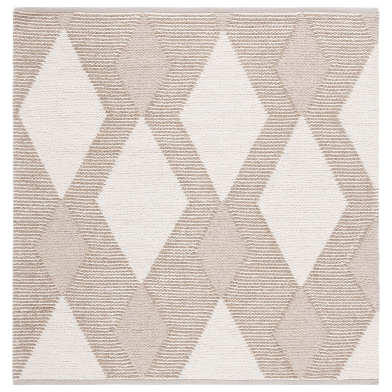 Charvik Geometric Handmade Area Rug in White/ Ivory, Square 6'