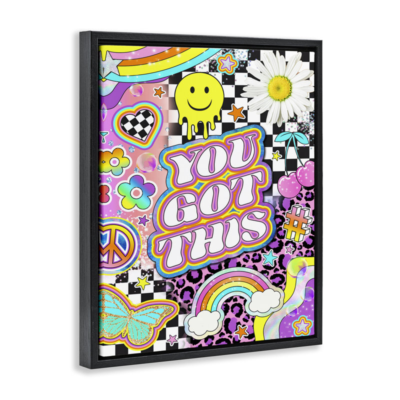 «Groovy You Got This Collage» par Jess Stempel, H 31 po x l 25 po, Cadre flottant noir de jais